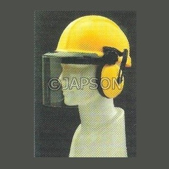 Helmet with Slot Fix, Face Shield and Ear Muffs Helmet with Slot Fix, Face Shield and Ear Muffs